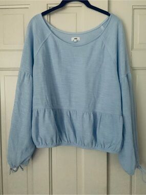 Aerie Light Blue Peplum Waffle Knit Pullover Size L